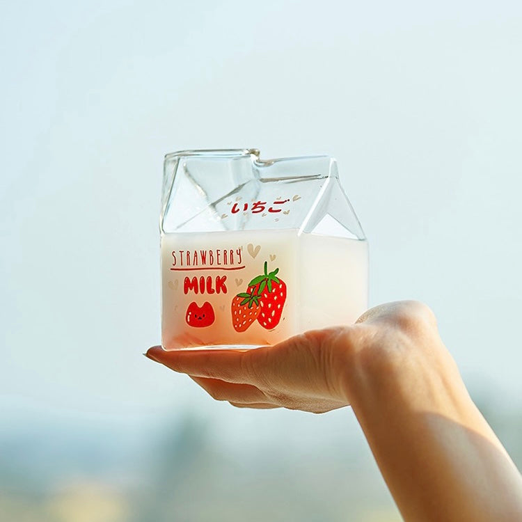 Kawaii Style Milk Carton Juice and Coffee Glass Cup