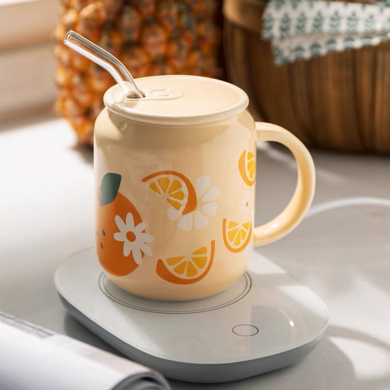 Cute Ceramic Fruity Soft Drink Can Cup Mug with Straw