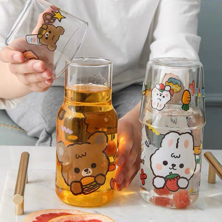 Kawaii Bear and Bunny Transparent Jug with Glass Cup