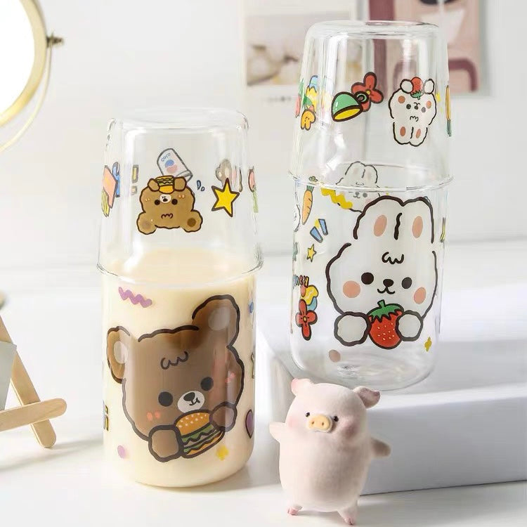 Kawaii Bear and Bunny Transparent Jug with Glass Cup