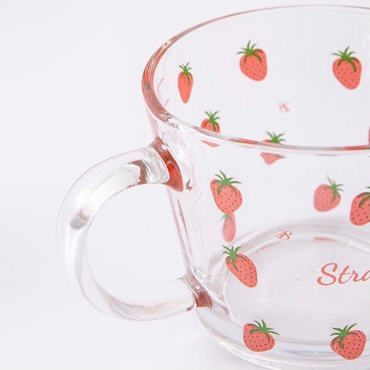 Cute Strawberry and Bunny Transparent Breakfast Cereal Glass Cup