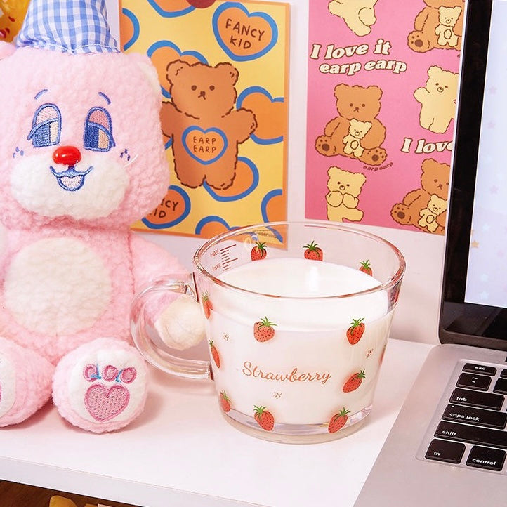 Cute Strawberry and Bunny Transparent Breakfast Cereal Glass Cup