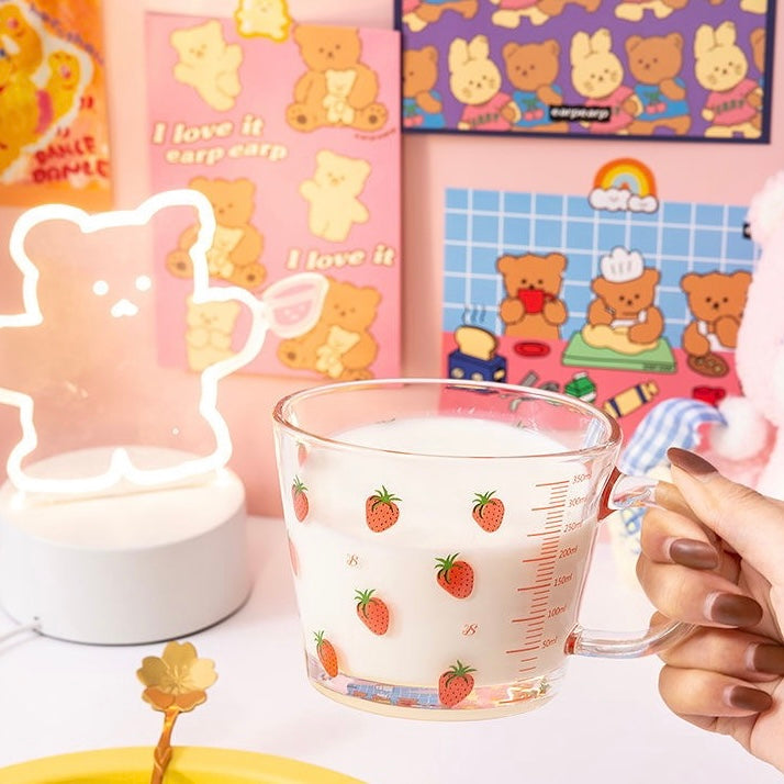 Cute Strawberry and Bunny Transparent Breakfast Cereal Glass Cup