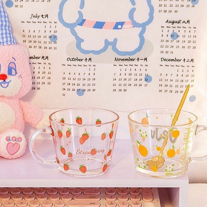 Cute Strawberry and Bunny Transparent Breakfast Cereal Glass Cup