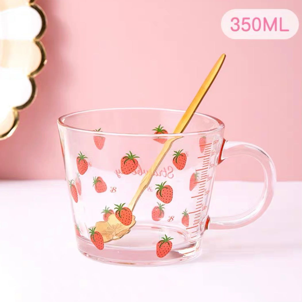 Cute Strawberry and Bunny Transparent Breakfast Cereal Glass Cup