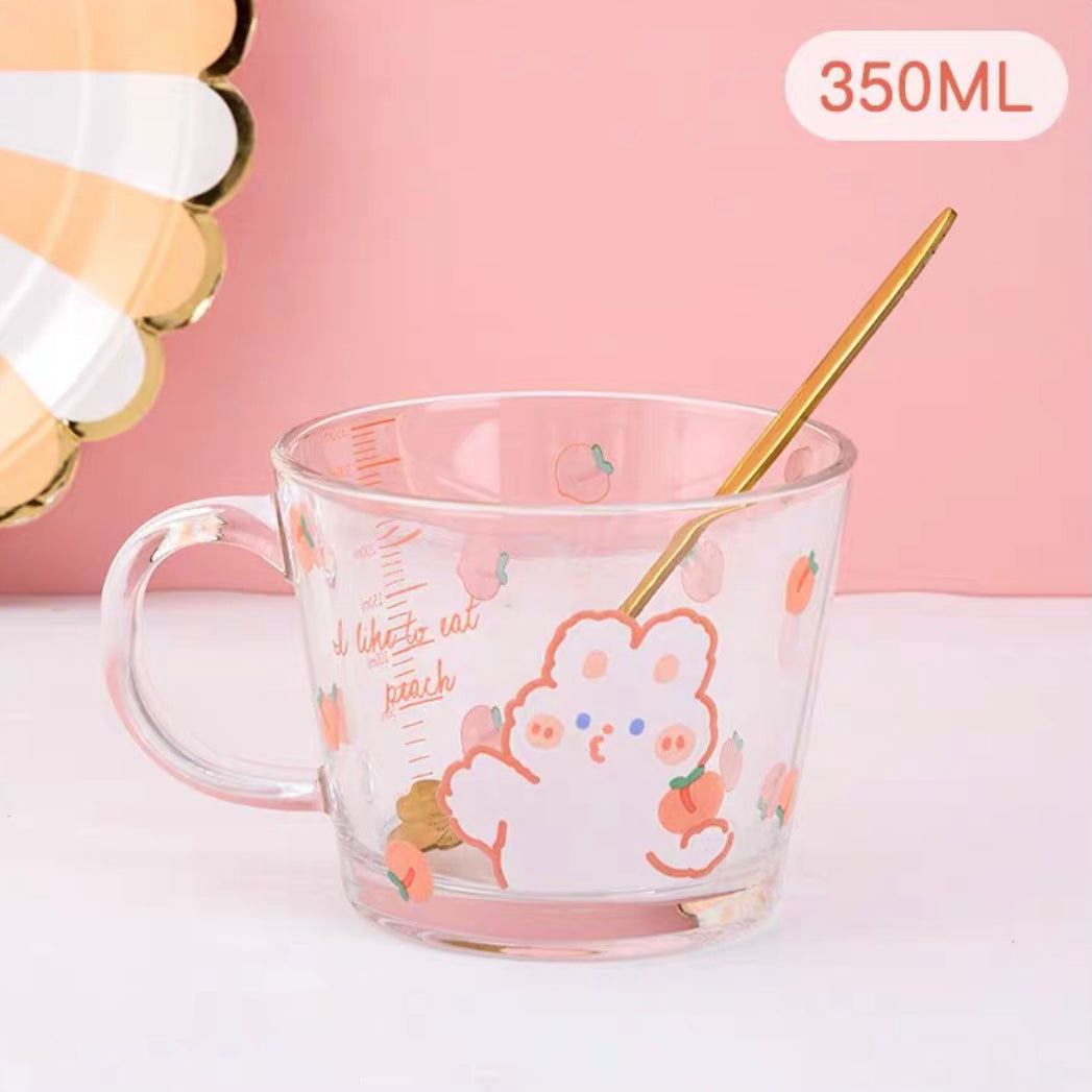 Cute Strawberry and Bunny Transparent Breakfast Cereal Glass Cup