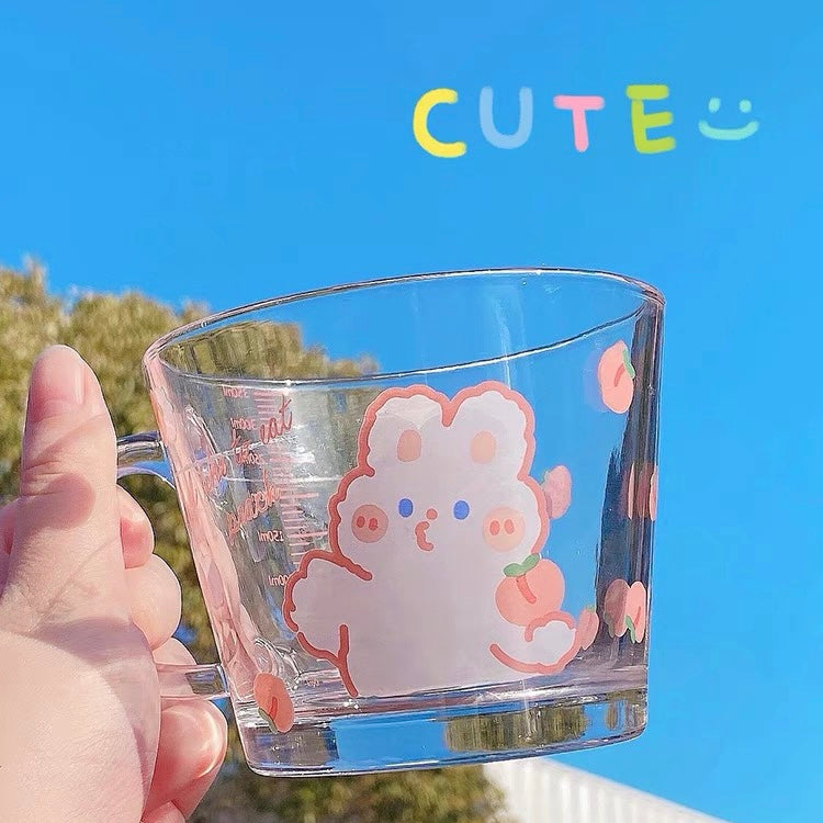 Cute Strawberry and Bunny Transparent Breakfast Cereal Glass Cup