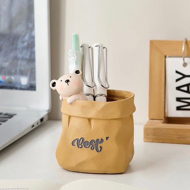 Cute Animals in Paper Bag Desk Decorative Pen Make Up Holder