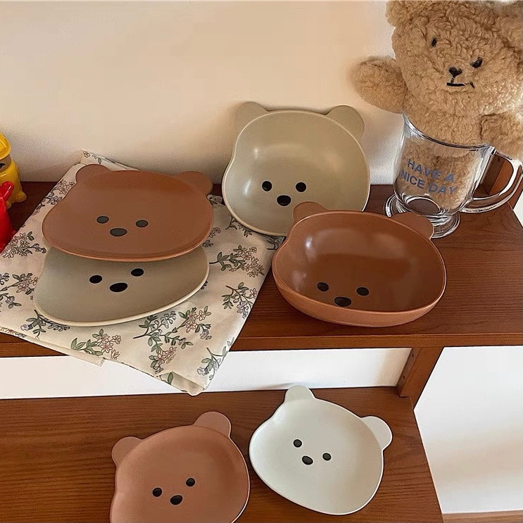 Cute Korean Style Bear Shape Breakfast Plates and Bowls