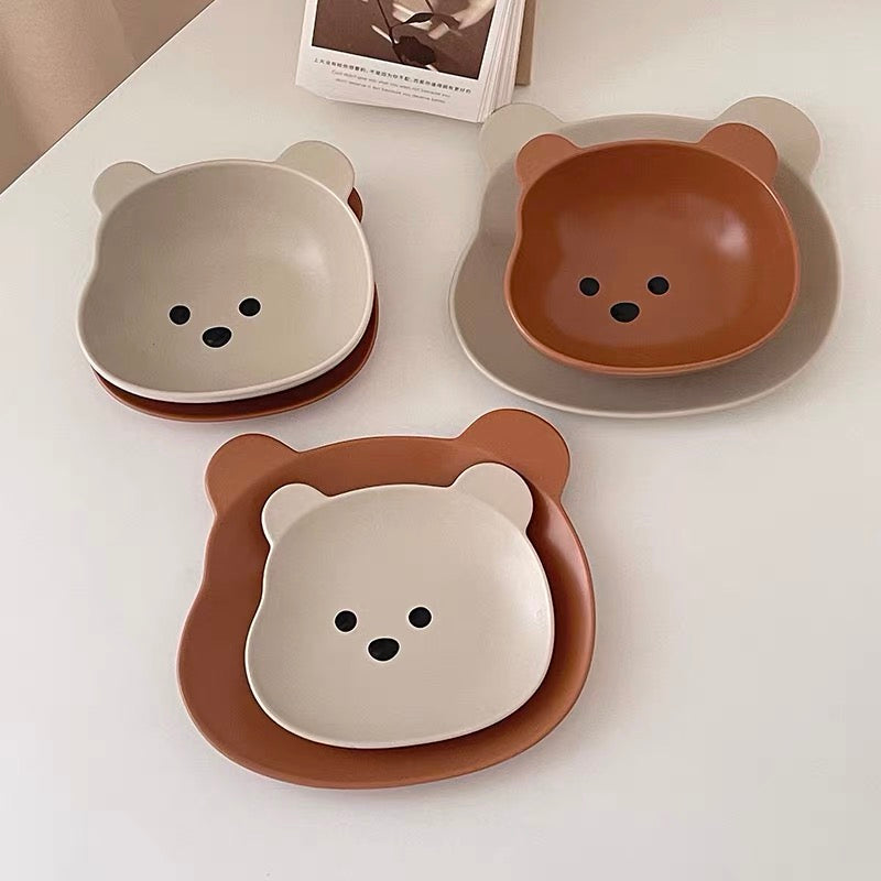 Cute Korean Style Bear Shape Breakfast Plates and Bowls