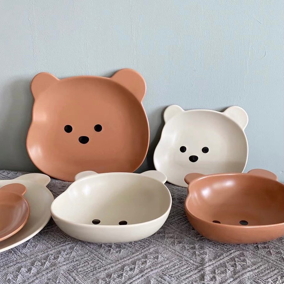 Cute Korean Style Bear Shape Breakfast Plates and Bowls