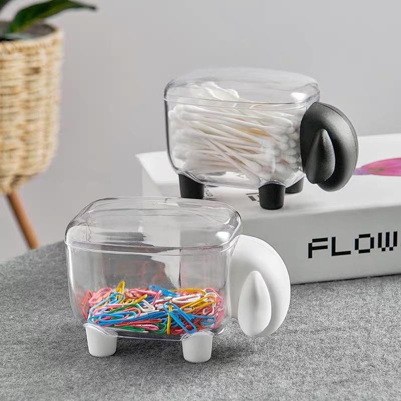 2 Piece Set Cute Sheep Shape Plastic Cotton Swab Toothpick Storage Box