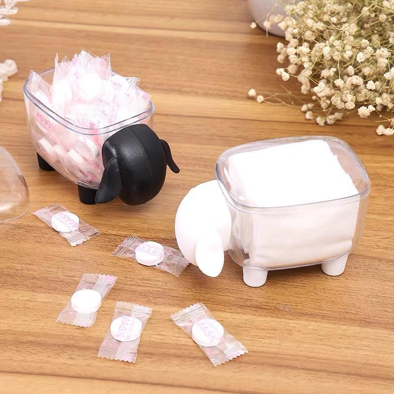 2 Piece Set Cute Sheep Shape Plastic Cotton Swab Toothpick Storage Box