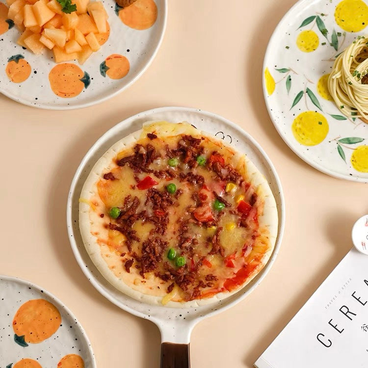 Cute Japanese Style Ceramic Fruity Flat Plate with Handle