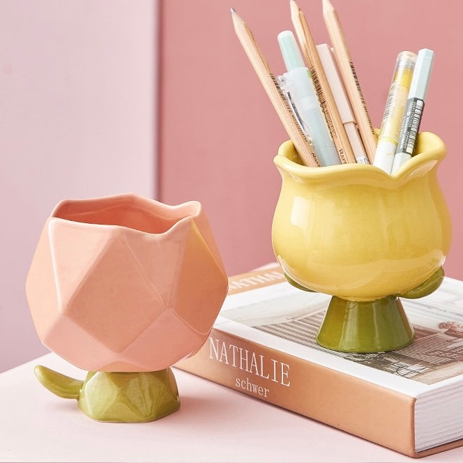 Cute Tulip Shape Ceramic Pen & Cosmetic Brush Holder
