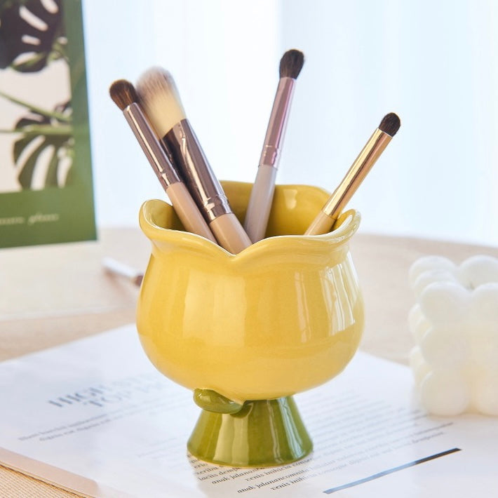 Cute Tulip Shape Ceramic Pen & Cosmetic Brush Holder
