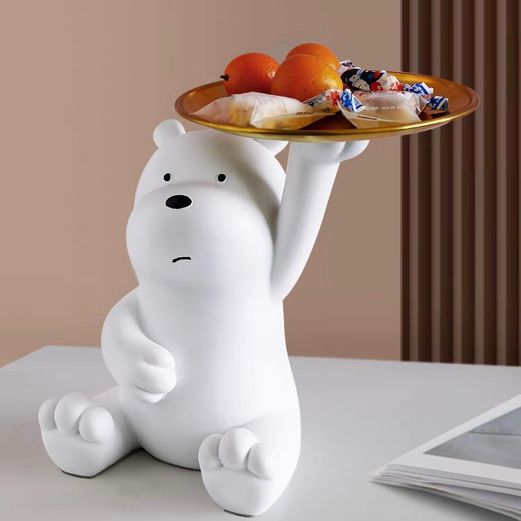 Cute Cartoon Bear Home Living Room Decor Figurine with Plate