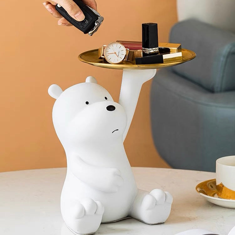 Cute Cartoon Bear Home Living Room Decor Figurine with Plate