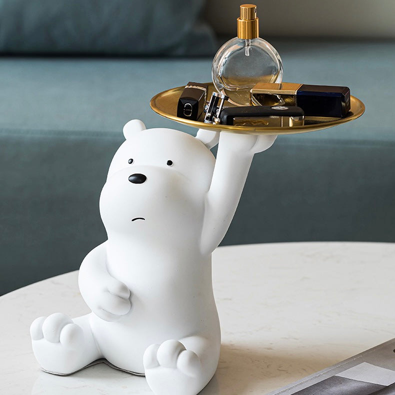 Cute Cartoon Bear Home Living Room Decor Figurine with Plate