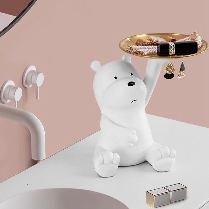 Cute Cartoon Bear Home Living Room Decor Figurine with Plate