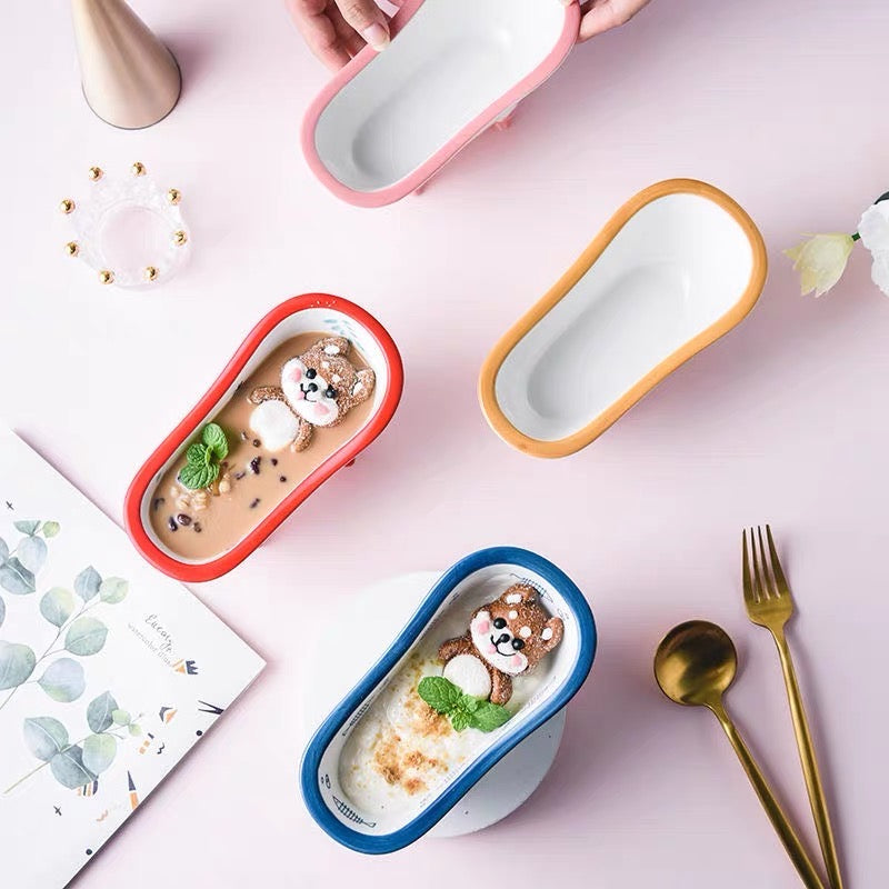 Cute Colourful Bathtub Shape Dessert & Snack Bowl