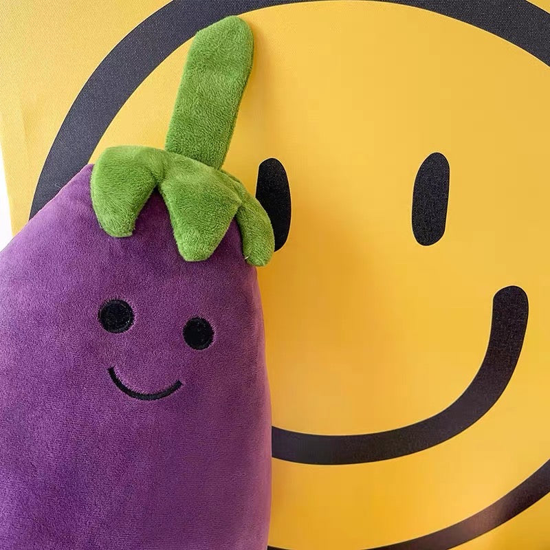 Kawaii Smiley Mr Eggplant Fluffy Plush Toy