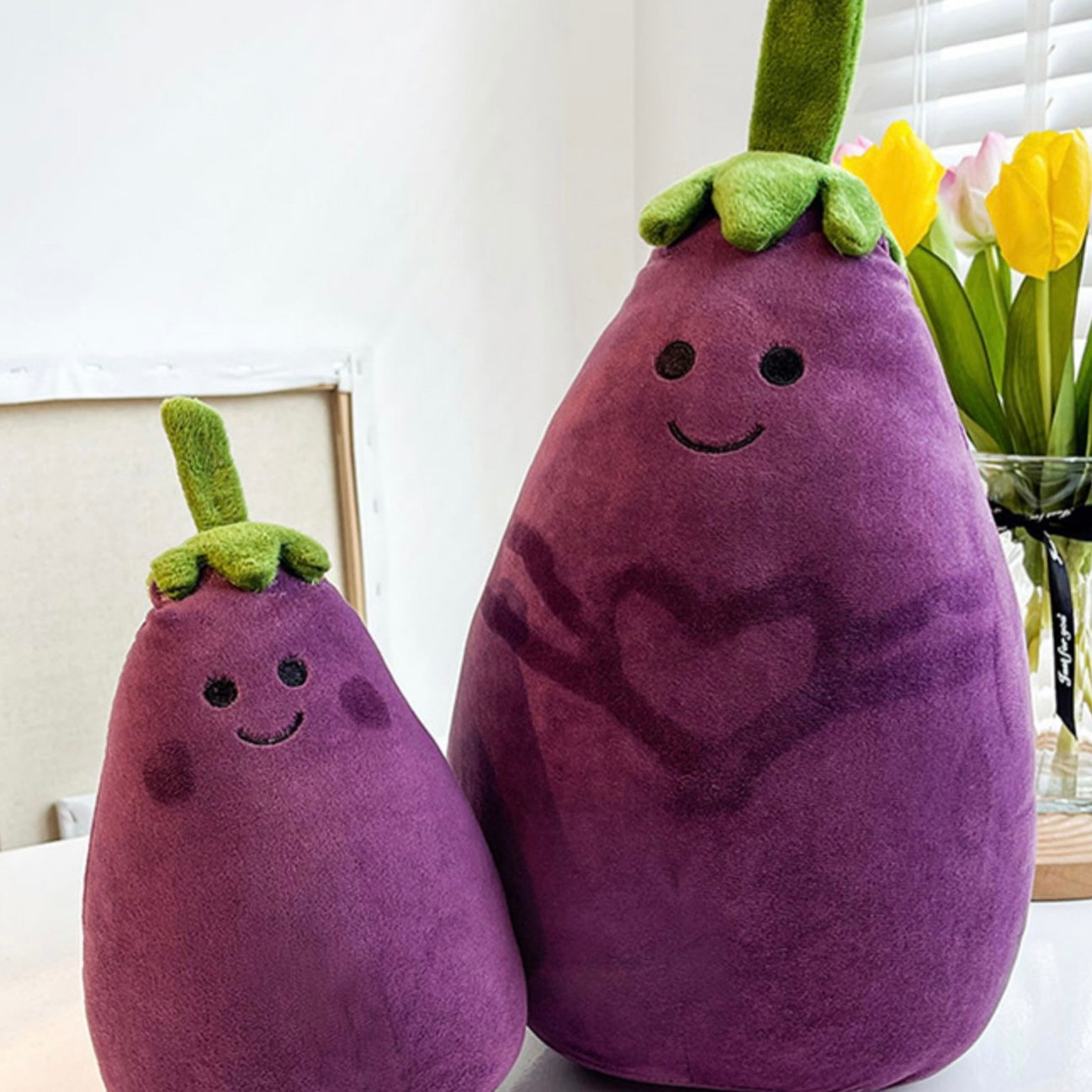 Kawaii Smiley Mr Eggplant Fluffy Plush Toy