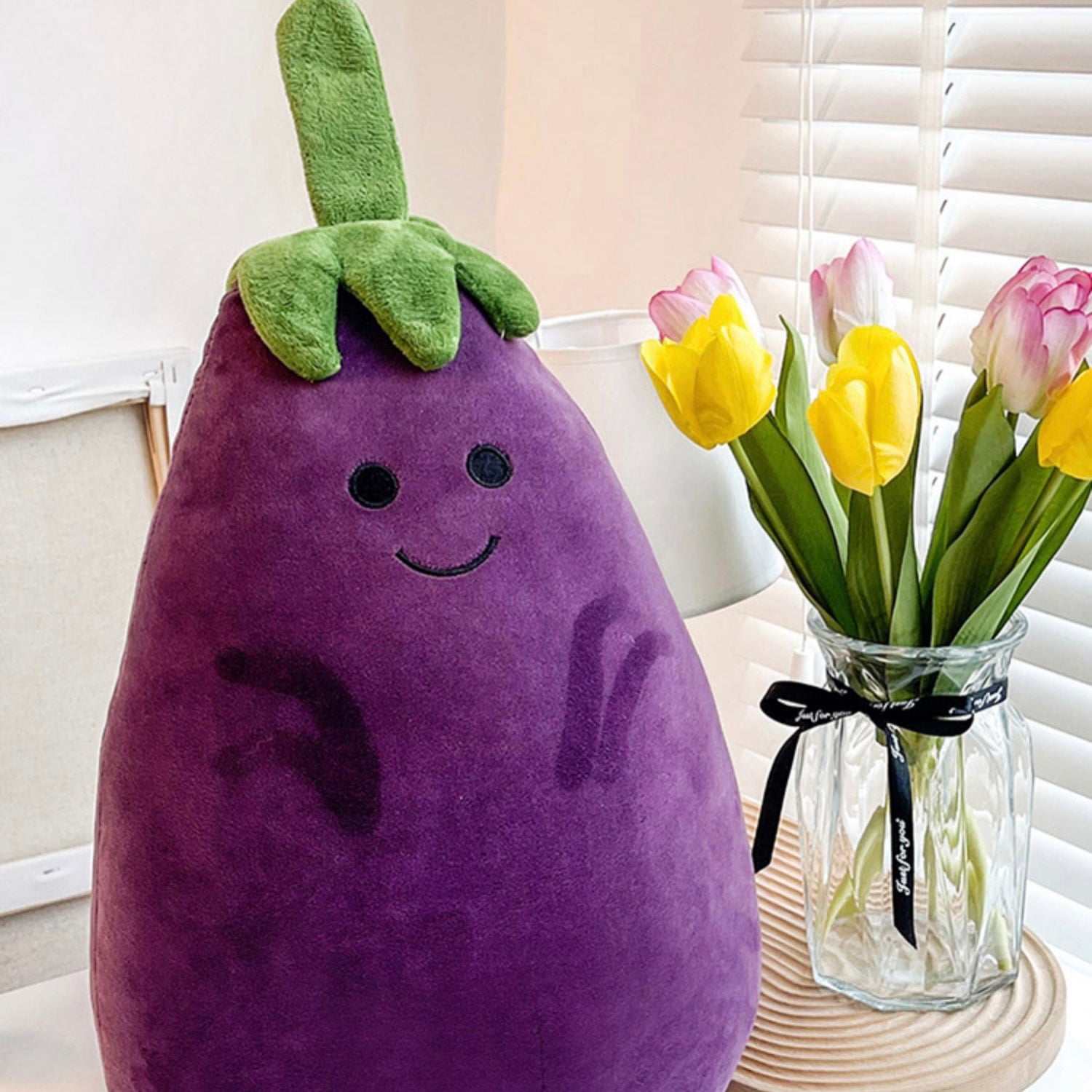 Kawaii Smiley Mr Eggplant Fluffy Plush Toy