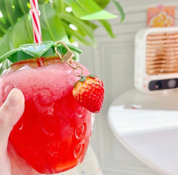 Cute Lovely Summer Strawberry Water Bottle Cup with Straw