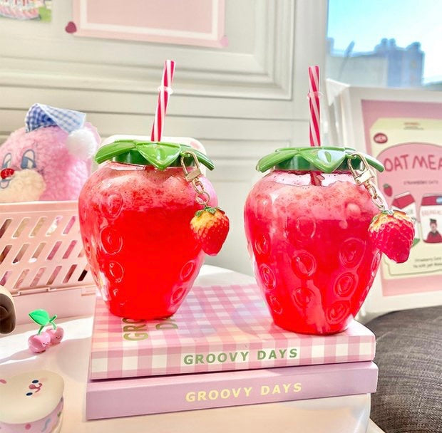 Cute Lovely Summer Strawberry Water Bottle Cup with Straw