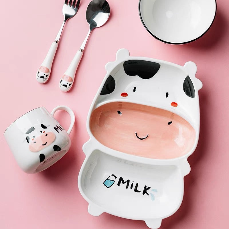 Cute Baby Whale Piggy & Cow Hand Painted Ceramic Plates