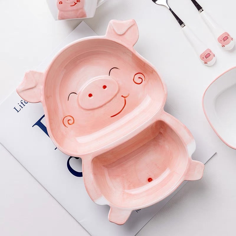 Cute Baby Whale Piggy & Cow Hand Painted Ceramic Plates