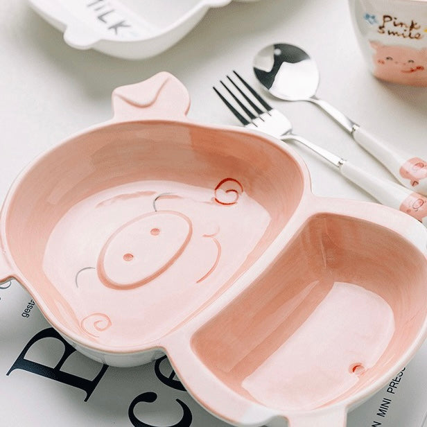 Cute Baby Whale Piggy & Cow Hand Painted Ceramic Plates