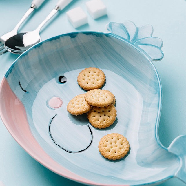 Cute Baby Whale Piggy & Cow Hand Painted Ceramic Plates