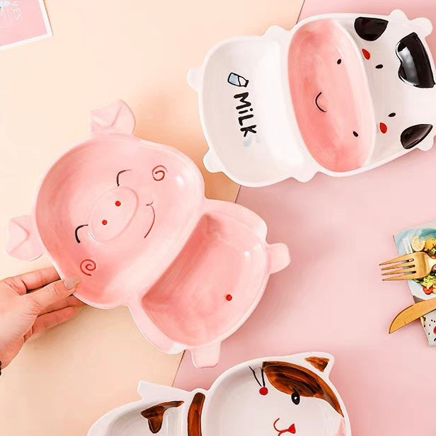 Cute Baby Whale Piggy & Cow Hand Painted Ceramic Plates