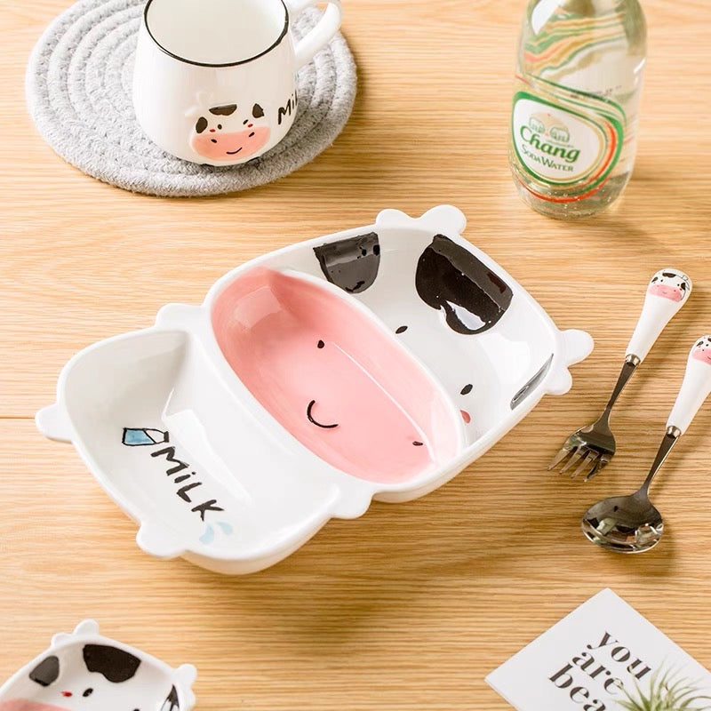 Cute Baby Whale Piggy & Cow Hand Painted Ceramic Plates