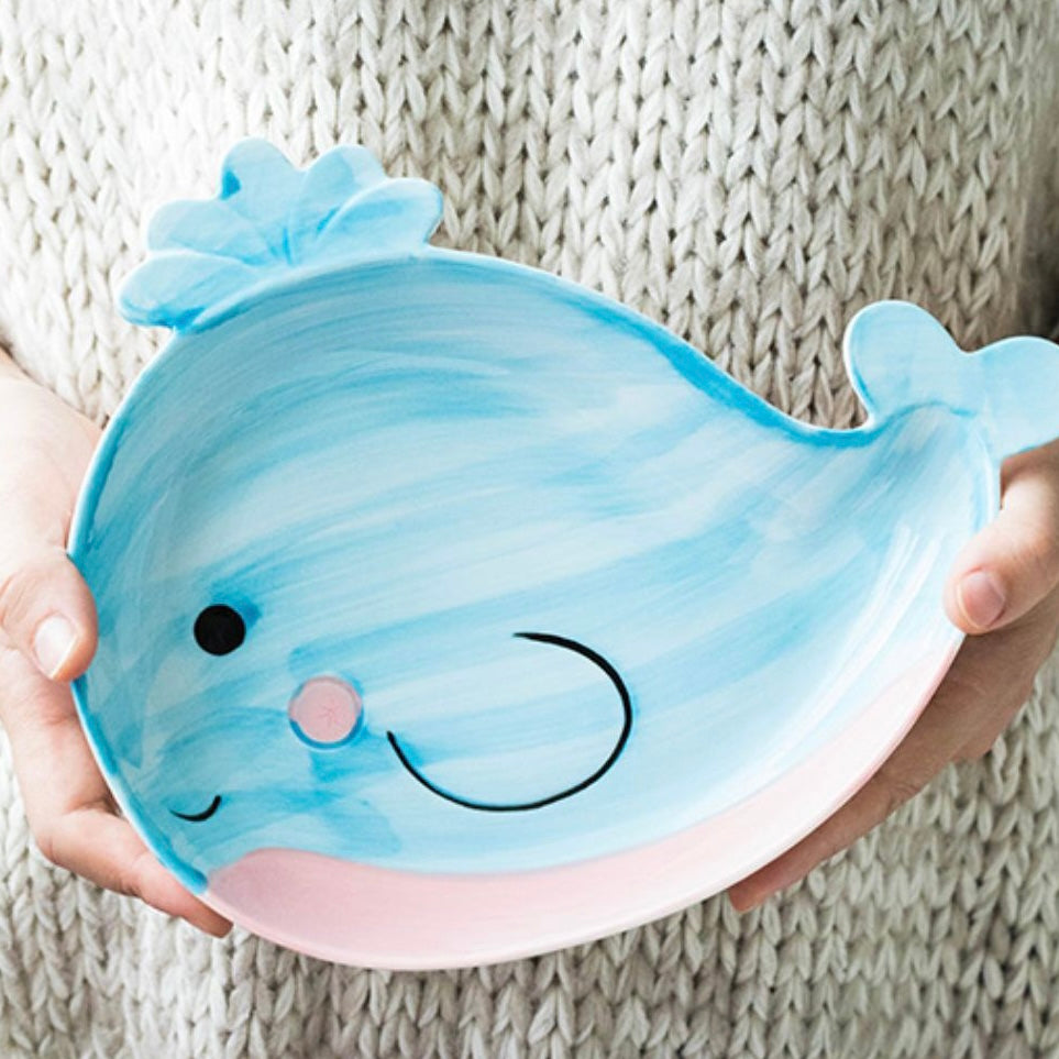 Cute Baby Whale Piggy & Cow Hand Painted Ceramic Plates