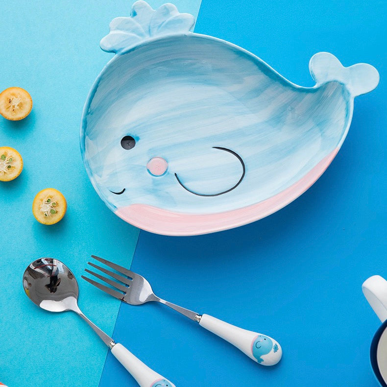 Cute Baby Whale Piggy & Cow Hand Painted Ceramic Plates