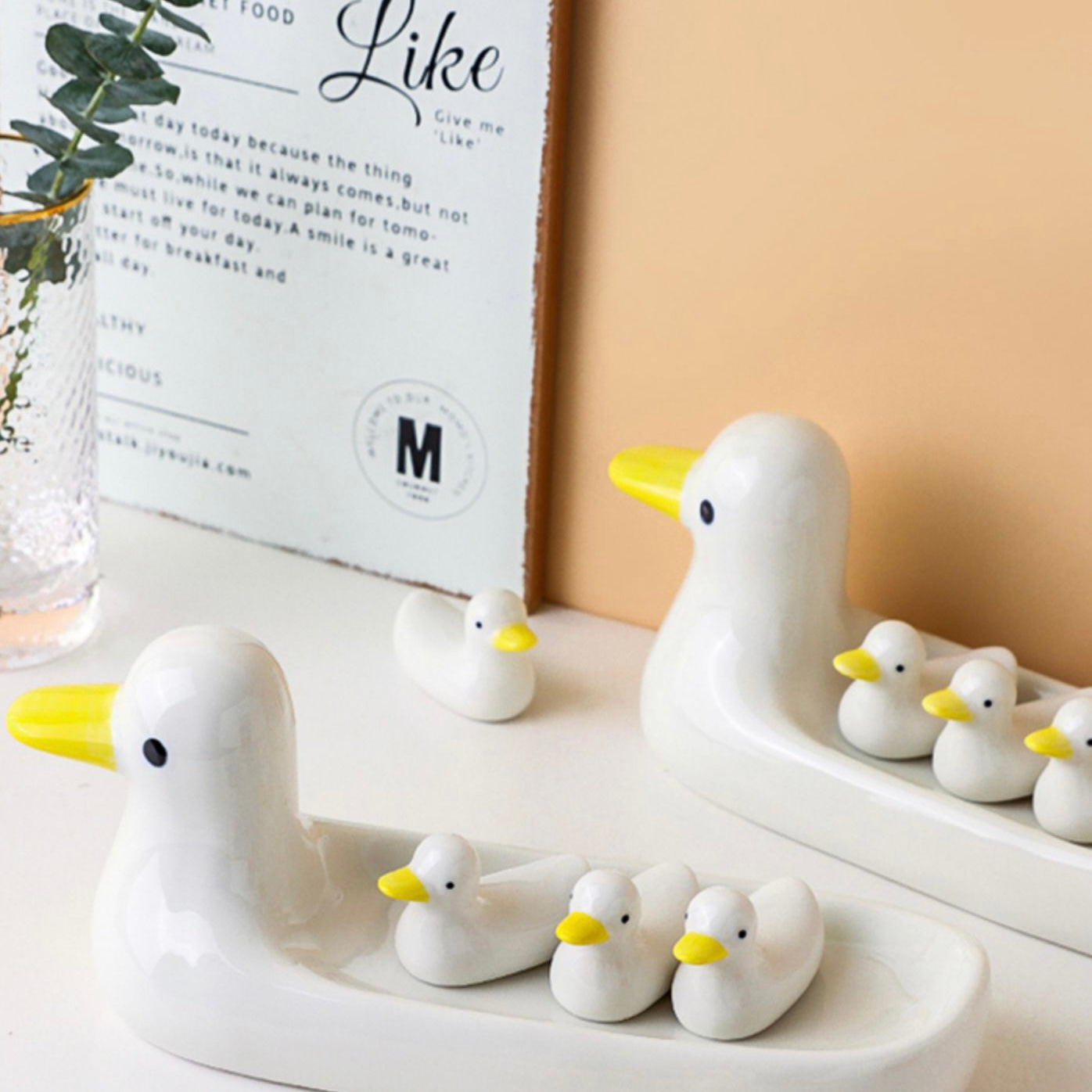 Cute Japanese Style Duck Family Ceramic Chopstick Pillow Decor Holder