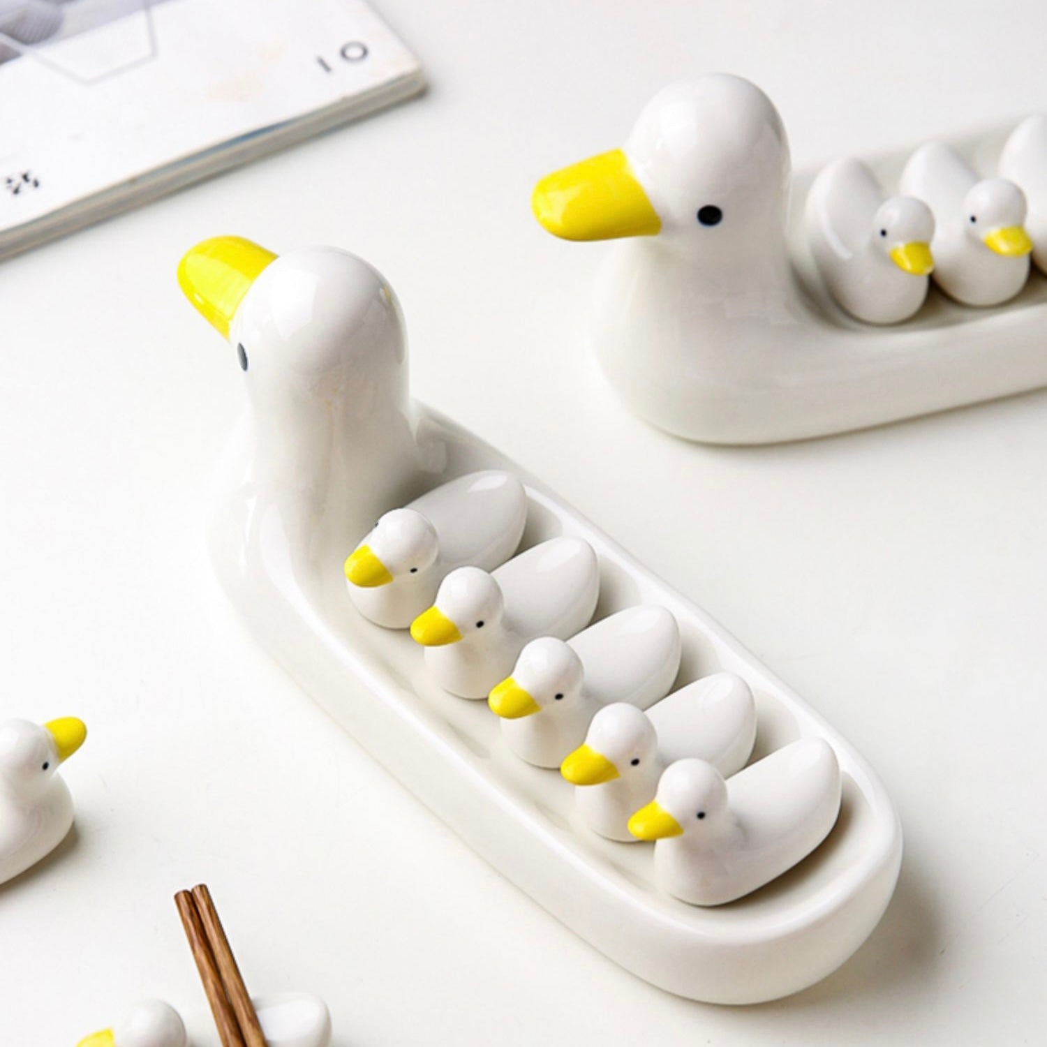 Cute Japanese Style Duck Family Ceramic Chopstick Pillow Decor Holder