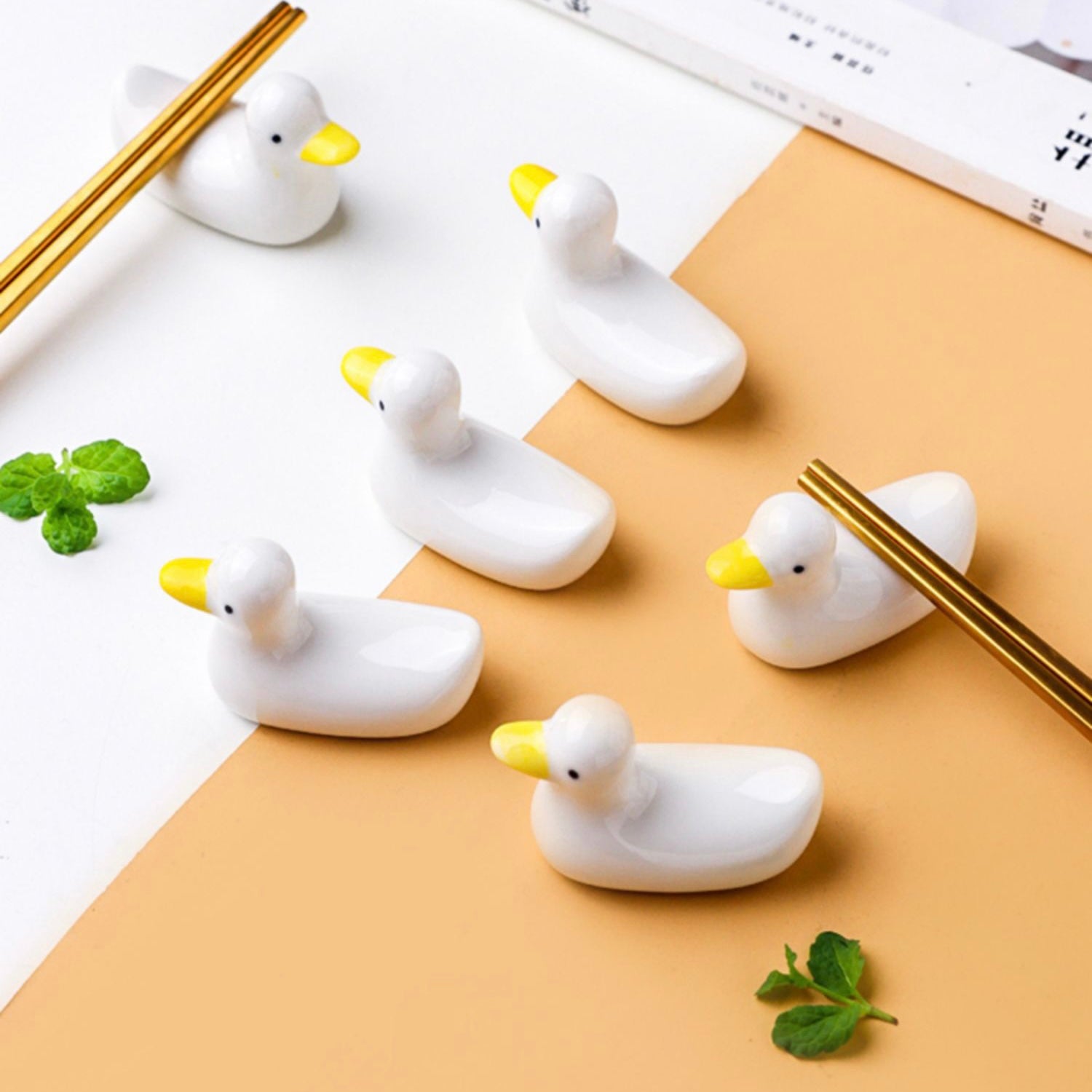 Cute Japanese Style Duck Family Ceramic Chopstick Pillow Decor Holder