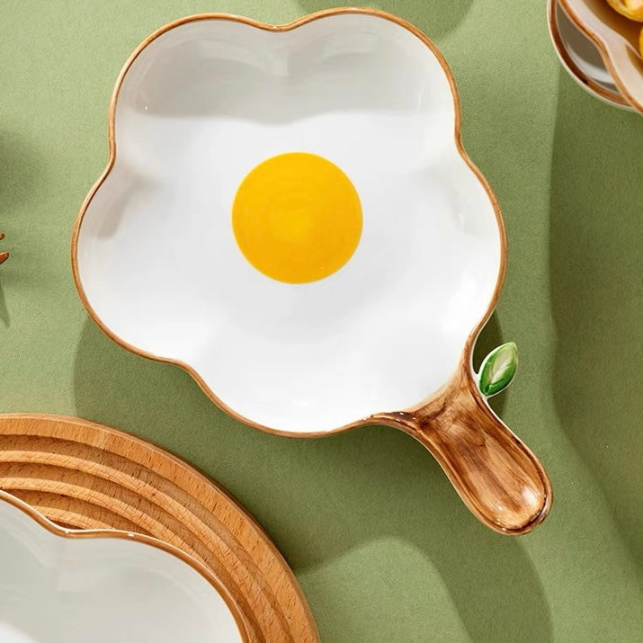 Cute Sunshine Fried Egg Ceramic Bowl & Plate Set