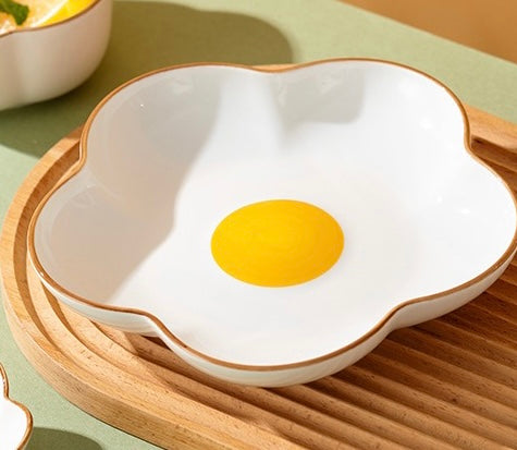 Cute Sunshine Fried Egg Ceramic Bowl & Plate Set