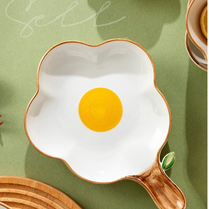 Cute Sunshine Fried Egg Ceramic Bowl & Plate Set