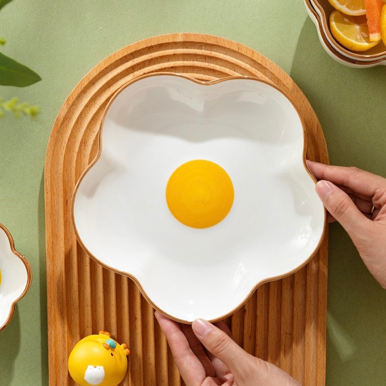 Cute Sunshine Fried Egg Ceramic Bowl & Plate Set