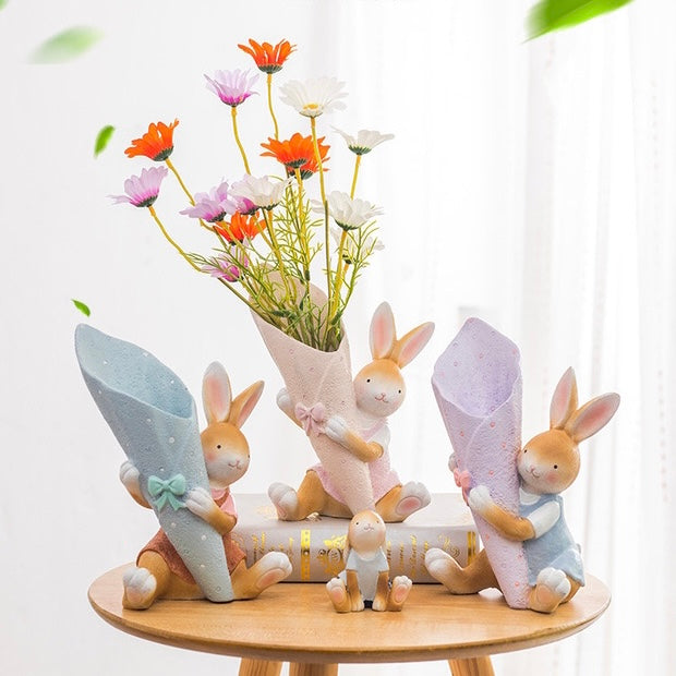 Kawaii Blushing Bunny Rabbit Home Decor Vase
