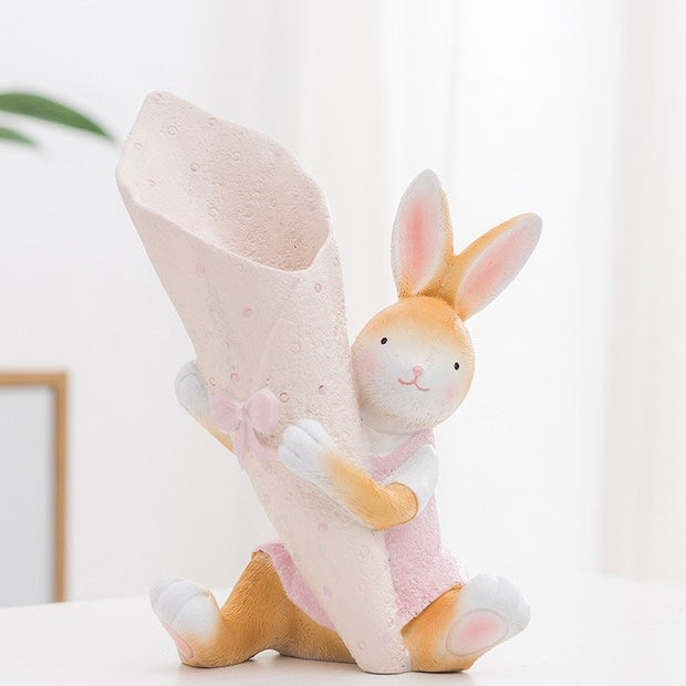 Kawaii Blushing Bunny Rabbit Home Decor Vase