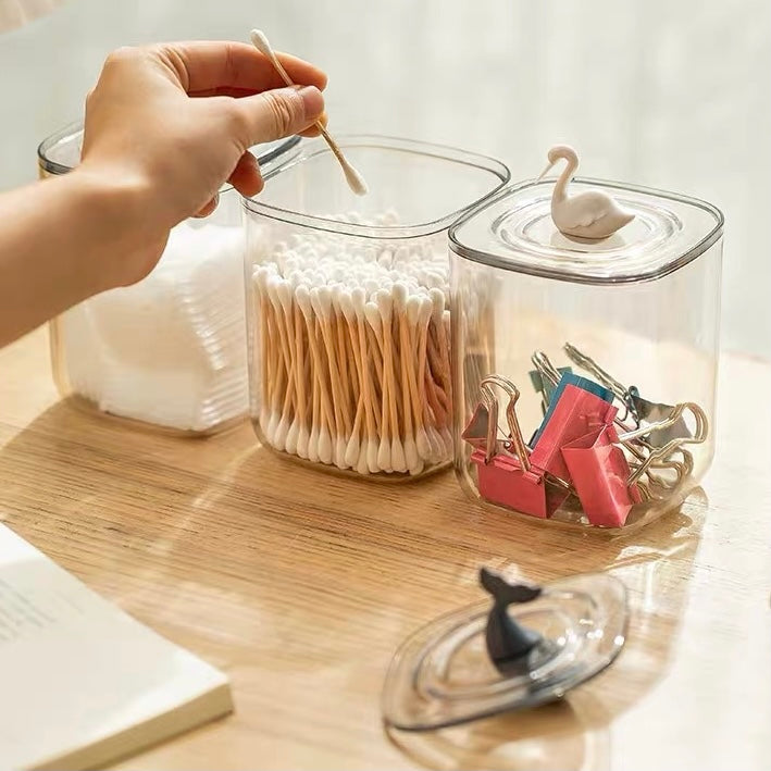 Cute Animals Transparent Cotton Swabs Facial Wipe Storage Box