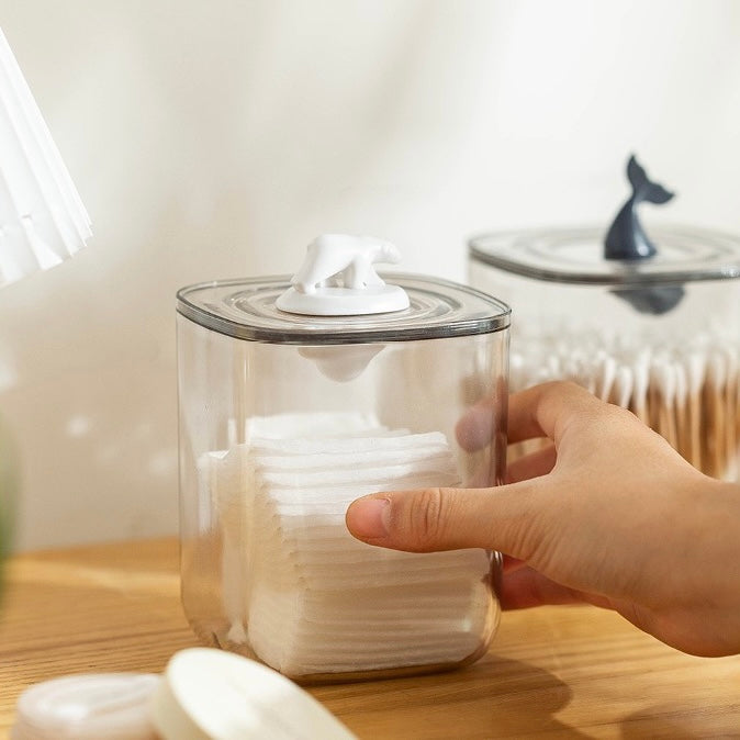Cute Animals Transparent Cotton Swabs Facial Wipe Storage Box