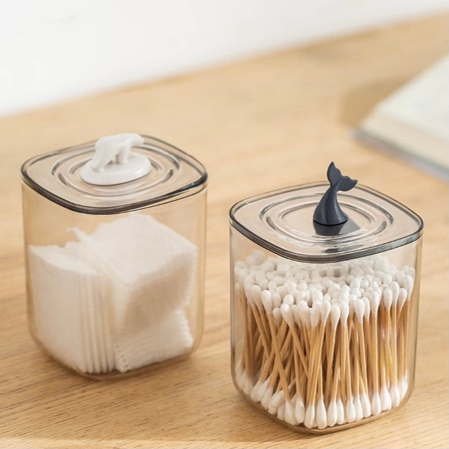 Cute Animals Transparent Cotton Swabs Facial Wipe Storage Box